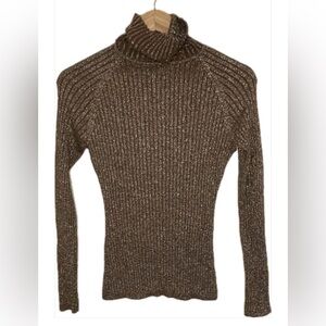 INC International Concepts Brown Metallic Turtleneck Sweater Size Large